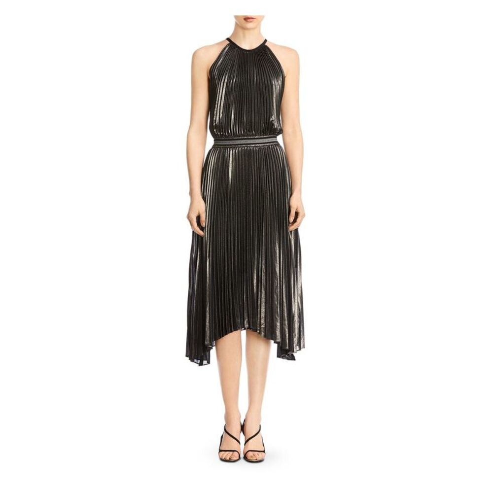 BAILEY44 Womens Silver Buttoned Halter Midi Evening Knife Pleated Dress 0